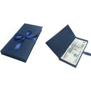 Подарочная коробка для денег Синяя с бантом