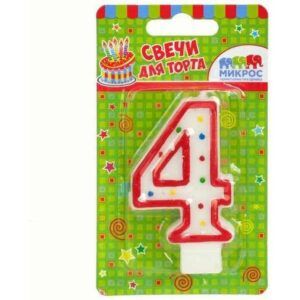 Свеча-цифра "4" красное ассорти