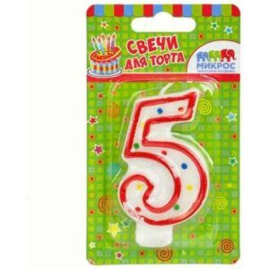 Свеча-цифра "5" красное ассорти