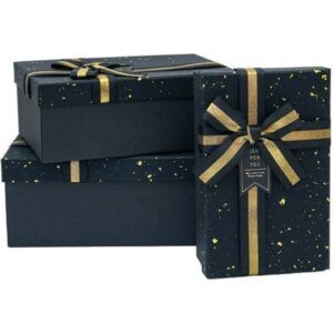 Набор коробок 3в1 прямоугольник 23х16х9,8 / 21х14х8 / 19х12х6,5см, с бантом, черная с золотыми каплями