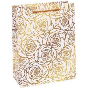 Пакет подарочный с мат. лам. Ажурные розы, золотые