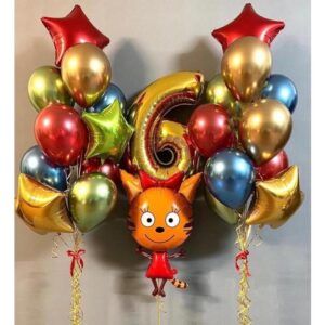 Букет "три кота карамелька с цифрой"