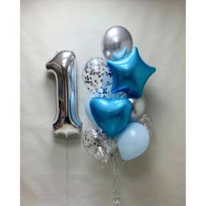 Композиция из шаров цифра синий бирюза конфетти дата 1 годик - День рождения