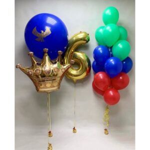 Композиция фонтан из шаров разные цвета Корона большой шар - цифра  6 лет