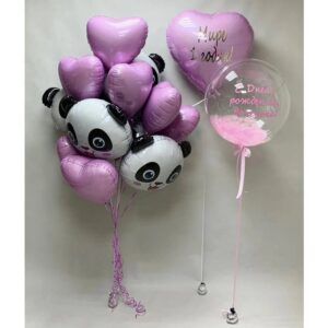 Композиция фонтан из шаров разные цвета конфетти Автомобиль  - цифра дата 1 годик день рождения