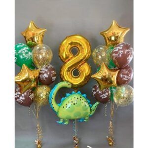 Композиция фонтан из шаров разные цвета динозавр - цифра дата 8 лет день рождения