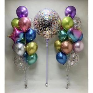 Композиция фонтан из шаров разные цвета конфетти