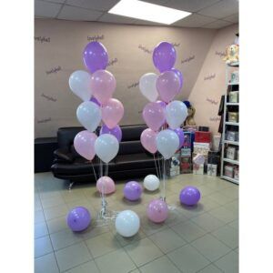 Композиция фонтан шаров фолетовый розовый белый