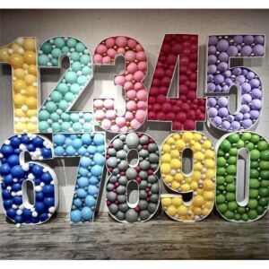 Аэромозайка из шаров цифра один два три четыре пять шесть семь восемь девять десять ноль - разные цвета