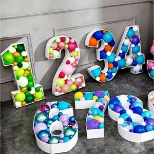 Аэромозайка из шаров цифра один два три четыре пять шесть семь восемь девять десять ноль - разные цвета