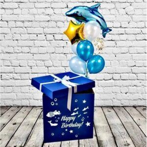 Коробка сюрприз с воздушными шарами - С днем рождения - ребенку