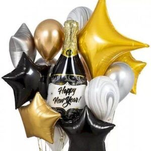 Сет из шаров на новый год с шампанским и остроконечной звездой