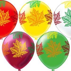 Шар12'' шелк рис. 5ст. Листья! 5 дизайнов пастель+кристалл+металлик (25 шт./уп.) /БК