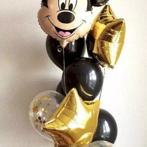 Фонтан из шаров с Микки Маусом, черный с золотым