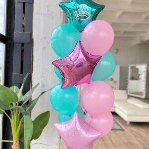 Фонтан из шаров на день рождения, розовый и тиффани