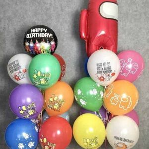 Фонтаны из шаров с героями игры "Among Us"