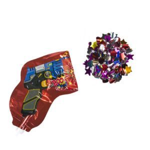 Шар с клапаном (8''/20 см) Мини-фигура, Пистолет - хлопушка с конфетти, Красный, 1 шт.