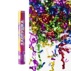 Пневмохлопушка (12/30 см), Серпантин фольга, Ассорти, 1 шт.