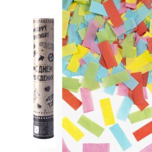 Пневмохлопушка (12/30 см), Твой День Рождения, Прямоугольники тишью, Ассорти, 1 шт.