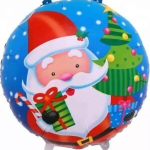 Шар (18''/46 см) Круг, Дед Мороз и елочка, Голубой, 1 шт.