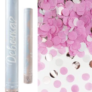 Пневмохлопушка (16/40 см), Гендер Пати, Это Девочка, Круги фольга и тишью, Белый/Розовый/Розовое зол 1 шт