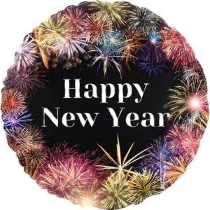 Шар (18''/46 см) Круг, С Новым Годом (фейерверк), Черный, 1 шт.