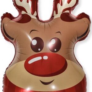 Шар с клапаном (13''/33 см) Мини-фигура, Голова, Веселый Олень, 1 шт.