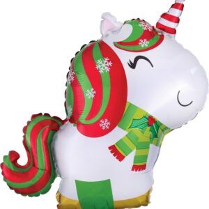 Шар с клапаном (17''/43 см) Мини-фигура, Новогодний единорог, 1 шт.