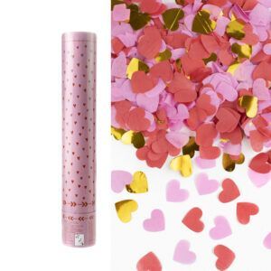 Пневмохлопушка (12/30 см), Сердца фольга и тишью, Красный/Розовый, 1 шт.