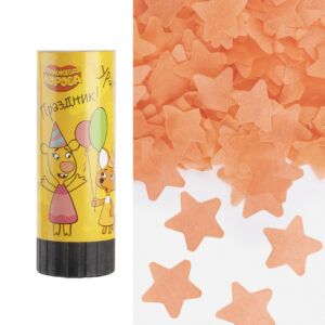 Хлопушка пружинная (4/10 см), Оранжевая корова, Звезды тишью, Оранжевый, 1 шт.