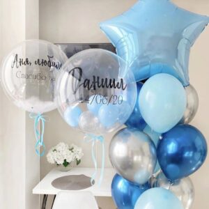 Композиция из шаров и бабблс шар - Лазурь