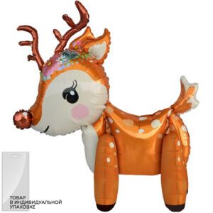 Шар 3D (22''/56 см) Фигура, Олень в цветочном венке, 1 шт.