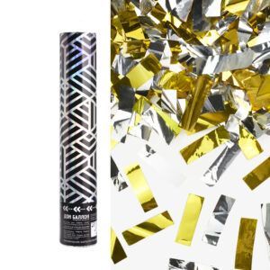 Пневмохлопушка (12/30 см), Геометрия, Прямоугольники фольга, Золото/Серебро, Голография, 1 шт.