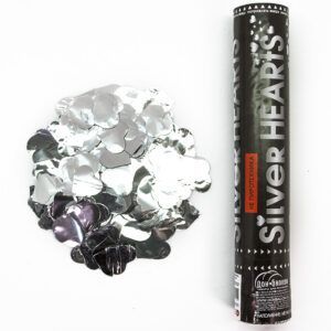 Пневмохлопушка (12/30 см), Сердца фольга, Серебро, 1 шт.