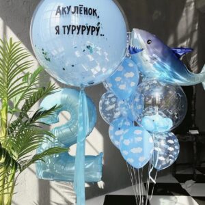 Фонтан из шаров и бабблс шар - Акулёнок