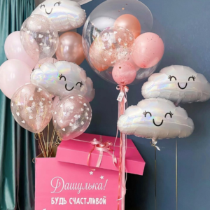 Композиция из шаров, бабблс и подарочная коробка - Сластёна