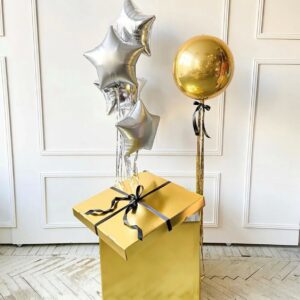 Фонтан из шаров и подарочная коробка - Золотая луна