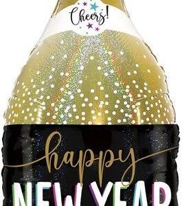 Шар (36''/91 см) Фигура, Бутылка Шампанское, С Новым Годом!, Золото, Голография, 1 шт.
