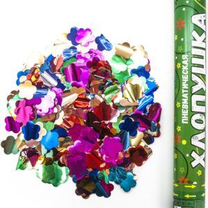 Пневмохлопушка (16/40 см), Цветы фольга, Ассорти, 1 шт.