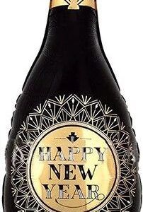 Шар (41''/104 см) Фигура, Бутылка Шампанское, С Новым Годом (золотые грани), Черный, 1 шт.