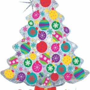 Шар (39''/99 см) Фигура, Новогодняя елочка и подарки, Серебро, 1 шт.