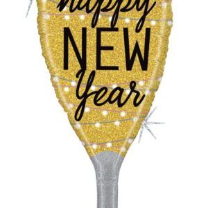 Шар (37''/94 см) Фигура, Бокал, Новогоднее шампанское, Золото, Голография, 1 шт.