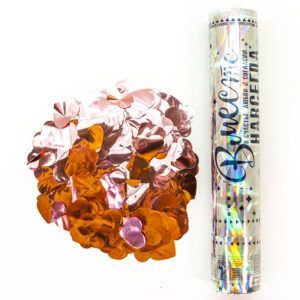 Пневмохлопушка (12/30 см), Вместе Навсегда!, Сердца фольга, Розовое Золото, Голография, 1 шт.