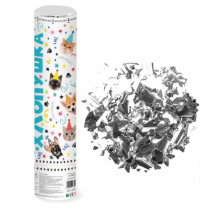 Пневмохлопушка (12/30 см), Котики и Собачки, Звезды фольга, Серебро, 1 шт.