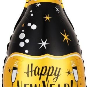 Шар (38''/97 см) Фигура, Бутылка Шампанское, С Новым Годом! (бокалы), Черный, 1 шт.
