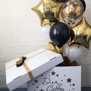 Фонтан из шаров и подарочная коробка - Звёздная ночь