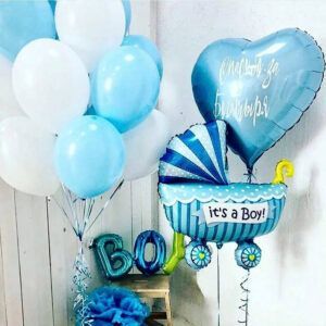 Композиция из шаров на выписку "Коляска для Сыночка"
