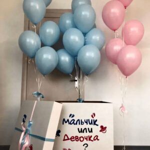 Композиция из шаров на выписку "Сюрприз в коробке"